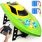 Zyerch RC Boat - Remote Control Boat with LED Light, 2.4Ghz Self-Righting RC Boats for Adults and Kids, Boat with 2 Rechargeable Battery, Low Battery Alarm, 25 km/h, Green, Green with Led Light