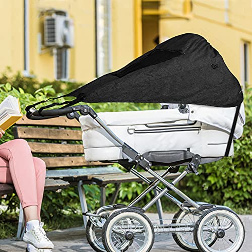 Hianjoo Baby Stroller Sun Cover, Sun Shade for Stroller Universal Baby Stroller Umbrella Baby Carriage Awning Waterproof Anti-UV 50+ Stroller Cover Trolley Canopy Rolling Blind Function, Black