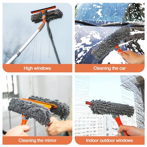eazer Professional Window Cleaner Tool, 2-in-1 Rotatable Squeegee for Window Cleaning Kit, Window Washing Equipment Kit with Threaded Extension Pole