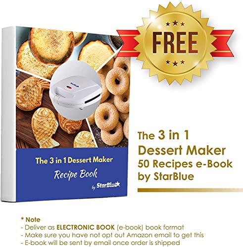 Mini Donuts Baker, Mini Cake and Quiche Baker, Taiyaki Baker - 3 in 1 Three Slices Removable Dessert Baker by StarBlue - White AC 220-240V 50/60Hz 700-800W, UK Plug with EU Adapter