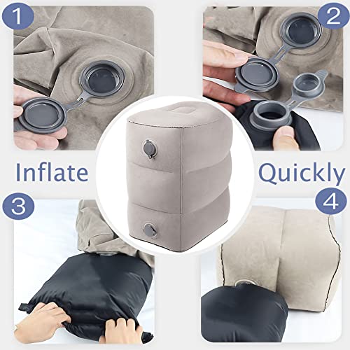 Quickly Inflatable Travel Foot Rest Pillow Set | Adjustable Height Leg Rest | Great for Travel, Train, Car | Suitable for Office, Home (Large, Grey)