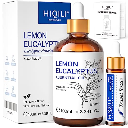 HIQILI Lemon Eucalyptus Essential Oil, 100% Pure Natural Undiluted Premium Therapeutic Grade Oils - 3.38 Fl. Oz