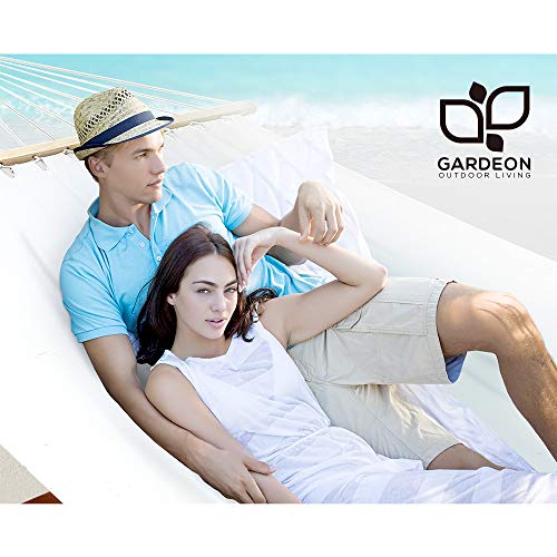 Gardeon Hammock with Stand, Wooden Double Chair Bed Lounge Swing Chairs Sun Lounger Outdoor Furniture Indoor Travel Garden Accessories, Adjustable Stainless Steel Fasteners Cream