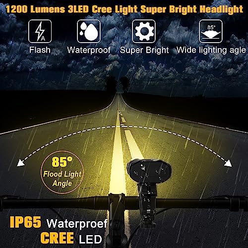 Necomi Bicycle Lights Front and Back Set,1200 lumens 5800mAh Battery USB Rechargeable Bicycle Headlight with Rotatable Stand, 13 Modes IP65 Waterproof