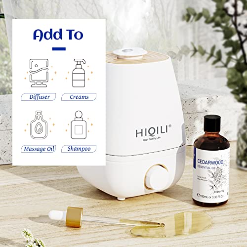 HIQILI Cedarwood Essential Oil, Pure and Natural Cedarwood Oil for Hair Growth, Skin and Diffuser with Dropper - 100ml