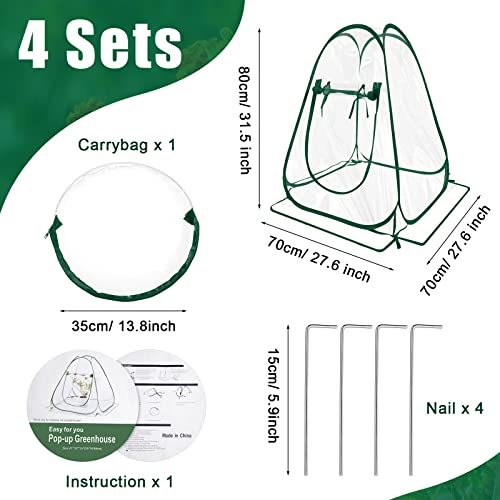 Woanger 4 Pieces Mini Greenhouse Outdoor Pop up Greenhouse 27 x 27 x 31In Indoor Greenhouse, Small Green House for Outside Portable Plant Flowerpot Cover, Individual Package, with Tools