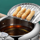 Deep Fryer Pot, Japanese Tempura Small Deep Fryer Stainless Steel Frying Pot With Thermometer,Lid And Oil Drip Drainer Rack for French Fries Shrimp Chicken Wings and Shrimp (20cm/7.9inch)