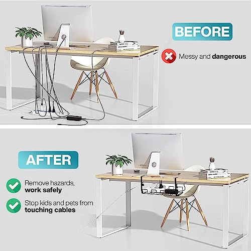 Kafii 2 Packs Cable Management Tray with 10 Cable Ties & 4 Cable Clips, Under Desk Cord Organiser Cable Holder Management Tray for Appliances, Metal Desk Storage Wire Organiser, Office Accessories