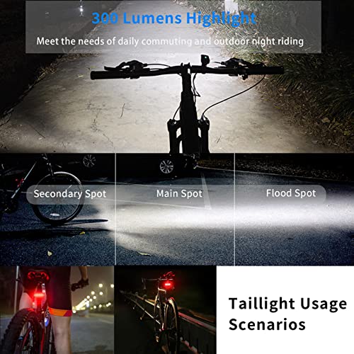 DAWNTREES USB Rechargeable Bike Light Front Set, 4 Modes, Smart Sensor Headlights, Bike Tail Lights, Flashlight Lights, Waterproof IP65, Suitable for Road/Mountain Bikes.…