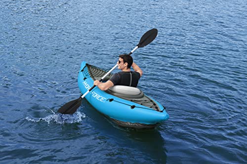 Bestway Hydro-Force Cove Champion | 1 Person Inflatable Kayak Set with Hand Pump, Paddles, Carry Bag, Blue, Blue, Grey, 275 x 81 x 45 cm