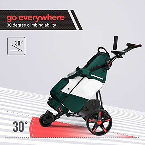 Electric Golf Trolley Foldable Push Golf Buggy Cart 3 Wheel 3 Distance Control LED Display- Black & Red