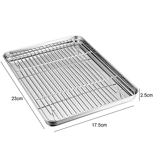 9 x 6.9 x 0.98 Inch Baking Sheets and Racks Set, Stainless Steel Baking Sheet Oven Tray and Cooling Grid Rack for Cookies and Meats(Pans + Racks)