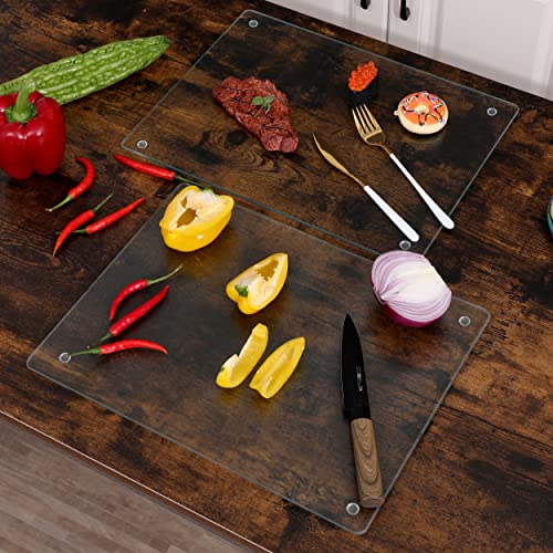 Murrey Home Tempered Glass Cutting Boards for Kitchen Dishwasher Safe, Rectangle Chopping Board with Rubber Feet, Small Clear Countertop Tray, Scratch Resistant, Heat Resistant, Non-Slip, 15.7"x11.8"