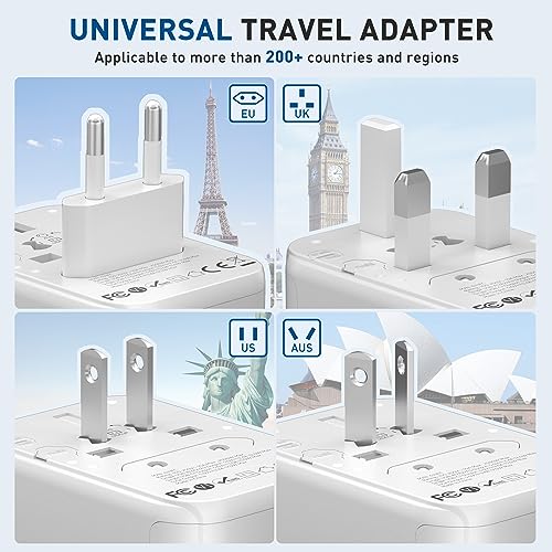 HEYMIX International Travel Adapter, Universal Adapter Travel Plug, 3-Port USB & Type-C All in One European,UK,USA,Bali,India to AUS World Travel Power Plug Over 200 Countries for Phones&Laptops White