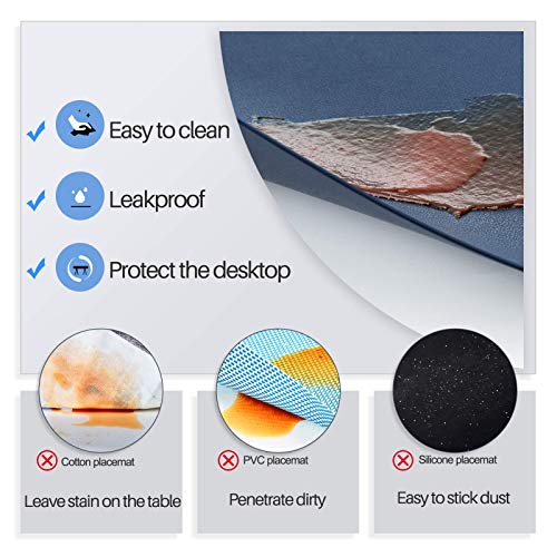 JTX Placemats Set of 2 Round Leather Placemats for Dining Table Heat-Resistant Non-Slip Washable Insulation Place Mats for Kitchen Nordic Style Placemats (Blue)