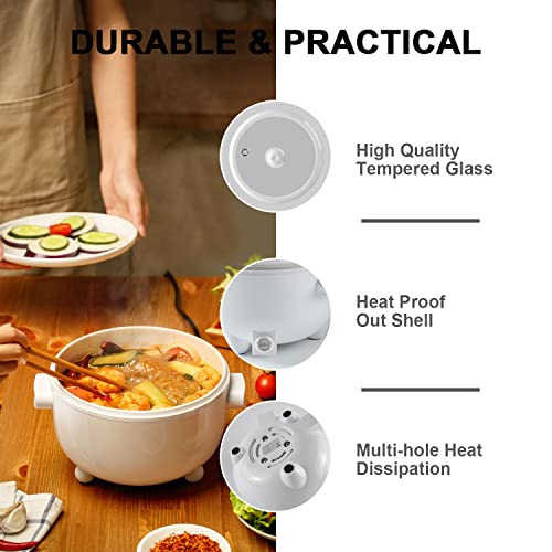 2L Electric Hot Pot with Steamer, Portable Ramen pot Non-stick Pan, 2 in 1 Mini Pot for Steak, Egg, Ramen, Oatmeal and Office, Multifunctional Cooker with Overheating Protection (Egg Rack Included)
