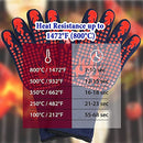 PELLUM Gloves BBQ, Extreme Heat Resistant Grilling Gloves Kitchen Silicone Smoker Oven Mitts, Long Waterproof Non-Slip Potholder for Barbecue, Cooking, Baking (Red)