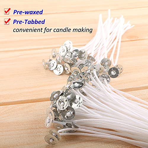 MILIVIXAY 606 Pieces Candle Making Supplies,300 Pieces Cotton Wicks, 300 Pieces Candle Wick Stickers and 6PCS Wooden Candle Wick Holders - Wicks Coated with Wax, Cotton Wicks Kits for Candle Making.