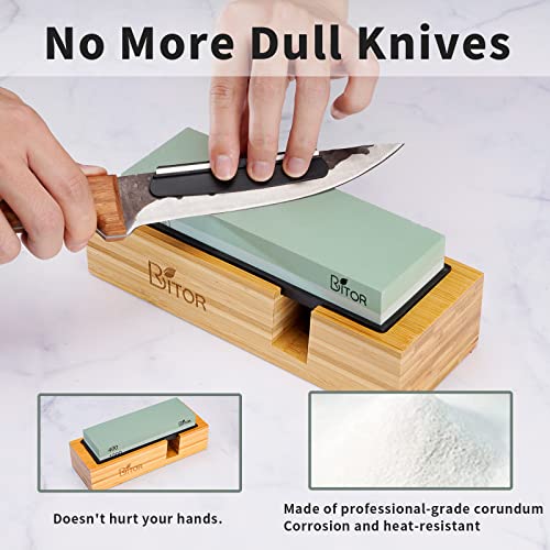 BRITOR Whetstone Sharpening Stone,4 Side Grit 400/1000 3000/8000 Grit,Knife Sharpener Stone with Non-Slip Rubber Stone Holder,Flattening Stone,Leather Strop,Honing Guide, Cut Resistant Gloves