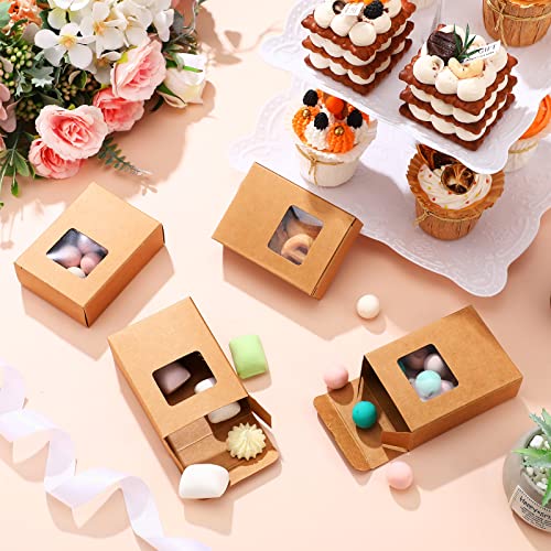 Outus 100 Pcs Soap Boxes with Window Mini Kraft Paper Box Favor Boxes Treat Box Mini Rectangle Gift Boxes Present Packaging Box for Homemade Soap Bakery Candy Wrapping, 3.5 x 2.6 x 1.2 Inch (Brown)