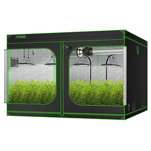 VIVOSUN 120"x120"x80" Mylar Hydroponic Grow Tent with Observation Window and Floor Tray for Indoor Plant Growing 10'x10'