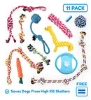 Epzia Products - Dog Rope Toys for Aggressive CHEWERS - Set of 11 Nearly Indestructible Dog Toys - Bonus Giraffe Rope Toy - Benefits NONPROFIT Dog Rescue