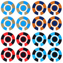 Acclaim Lawn Bowls Identification Stickers Markers Standard 5.5 cm Diameter 4 Full Sets Of 4 Self Adhesive Two Colour Segmented Mixed Colours (D)