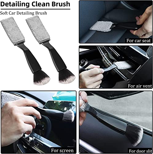 Jerbor 2Pack Double Head Brush for Car Clean,2 in 1 Duster Detailing Interior,Car Air Vents Dashboard Screen Clean Black