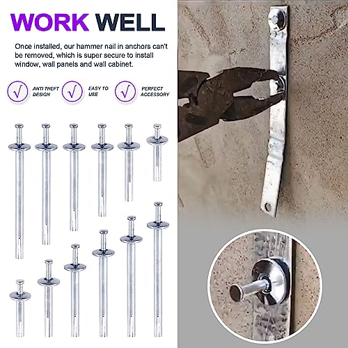 Swpeet 86Pcs 6 Sizes Alloy Steel Concrete Anchors Assortment, Hammer Drive Nail Set, 1/4" Diameter, Approx 1-3/16" 1-9/16" 2" 2-3/8" 2-3/4" 3-2/13" Length, with Drill Bit Approx 1/4" for Concrete