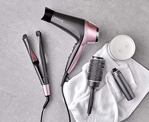 Remington Curl and Straight Confidence Hair Dryer, D5706AU, 2200W (AU Plug), Ceramic With Tourmaline Prevents Frizz, Includes 2 Concentrators, Diffuser & Round Brush, Black & Pink