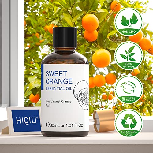 HIQILI Orange Essential Oils, Pure Organic Therapeutic Grade Orange Oil for Aromatherapy, Diffuser, Skin - 30ml