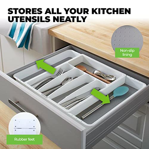 [2PCE] Home Master Cutlery Tray Organizer, Adjustable and Expandable Kitchen Utensil Drawer Divider, Durable and Easy to Clean with Non-Slip Bottom