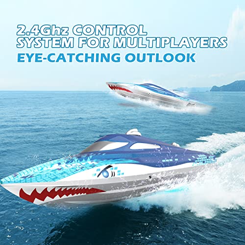 DEERC High Speed RC Boats W/LED Lights, Self Righting Remote Control Boat for Pools and Lakes, 20+ MPH, 2.4GHz Racing Boats, Remote Control Shark, Pool Toys for Kids & Adults