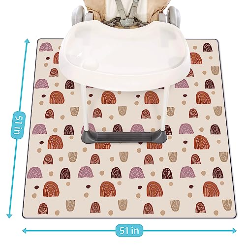 Baby Splat Mat for Under High Chair, 51 x 51 Inch Boho Splash Mat, Waterproof and Washable Spill Mat, Anti-Slip Floor Protector for Arts, Crafts, Playtime - Rainbow
