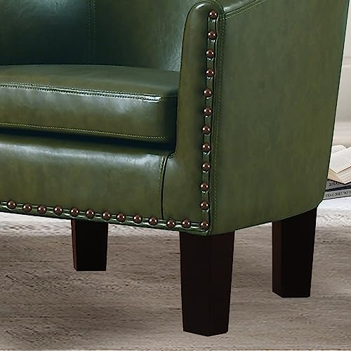 Rosevera Duilio Club Style Barrel Armchair for Living Room, Faux Leather, Standard, Jade Olive