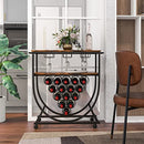 Giantex Industrial Bar Cart, Serving Cart with Wheels and Handles, Rolling Drink Trolley with 2-Tier Open Shelves, Wine Rack and Glass Holder for Dining Room Living Room Kitchen, Rustic Brown & Black