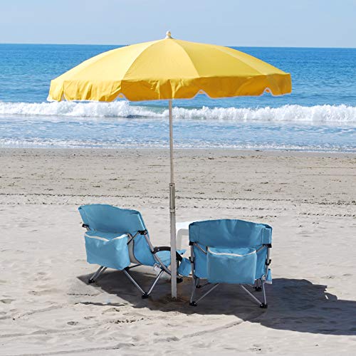 Coastrail Outdoor Beach Chair Low Profile Mesh Back Folding Chair for Adults with Cup Holder & Cooler & Phone Bag for Outdoor Camping Beach, Supports 300 lbs, Blue, 2 Pack