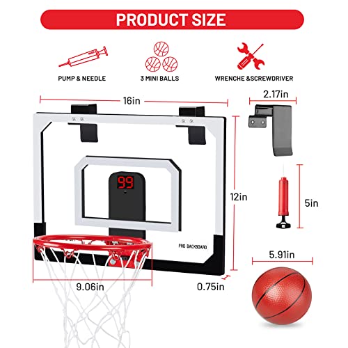 Door Basketball Hoop Mini Basketball Hoop for Door,Indoor Basketball Hoop for Kids with 3 Balls,Basketball Hoop for Door