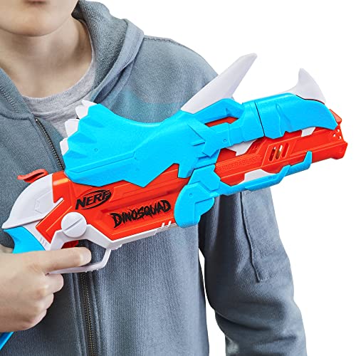 Hasbro NERF DinoSquad - Tricera-Blast Dart Blaster - US Version - TriceraTops Dinosaur Design - Break-Open 3-Dart Loading - 12 Official NERF Darts - Dart Storage - Toys for Kids - F0803 -Ages 8+