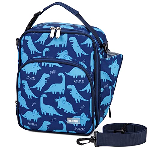 Dinosaur Lunch Bag for Boy,VASCHY Insulated Reusable Lunchbox Tote Cooler Bags for Toddler Kids for School, Picnic with Detachable Shoulder Strap Blue