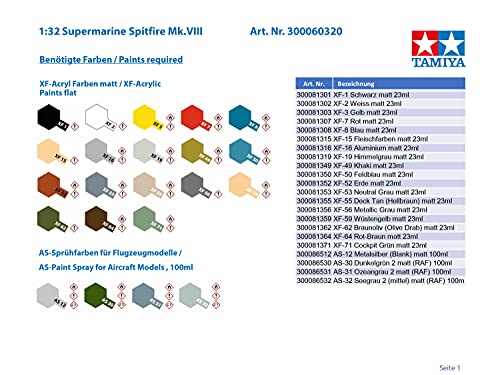 Tamiya 1:32 Scale Supermarine Spitfire MK.VIII Aircraft Model Kit