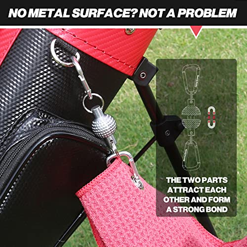 Handy Picks Magnetic Clip for Golf Towel, Unique Mini Metal Golf Ball Design, Removable Industrial Strength Magnet for Strong Hold to Golf Cart n Clubs, Gift for Golf Lovers