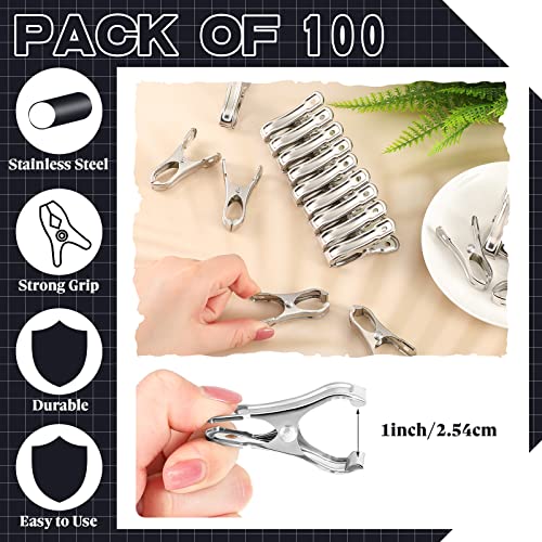 100 Pcs Stainless Steel Greenhouse Clamps Heavy Duty Garden Clips Green House Clips with Large Open Greenhouse Clips for Netting Sturdy Plant Cover Clips Metal Clothes Pins for Fixing Netting Cover