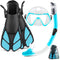 ZEEPORTE Mask Fin Snorkel Set, Travel Size Snorkeling Gear for Adults with Panoramic View Anti-Fog Mask, Trek Fins, Dry Top Snorkel and Gear Bag for Swimming Training, Snorkeling Kit Diving Packages