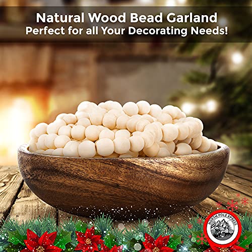 9 Foot Natural Wood Bead Christmas Garland | Wooden Christmas Tree Garland Perfect for Rustic Natural Country Farmhouse Trees | Garland Christmas Decorations for Indoor Use