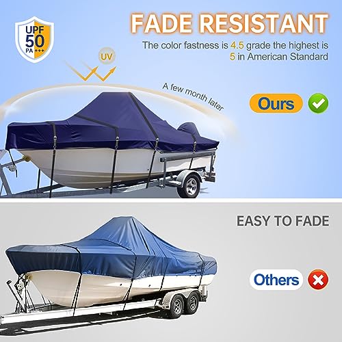 Zenicham 900D Center Console Boat Cover - Heavy Duty Boat Cover for Center Console Boat, Waterproof Trailerable Boat Cover, Boat Cover Fits 16' - 18.5', Beam Width Up to 98'' W, Navy