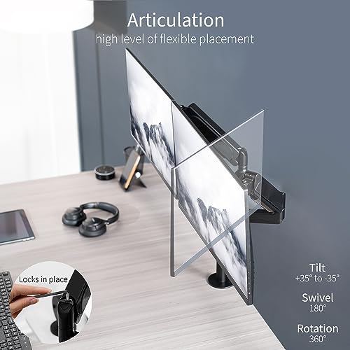 VIVO Dual Arm Computer Monitor Desk Mount with Pneumatic Height Adjustment, Full Articulation, Vesa Stand with C-Clamp and Grommet, Holds 2 Screens Up to 32 Inches (Stand-V002K)