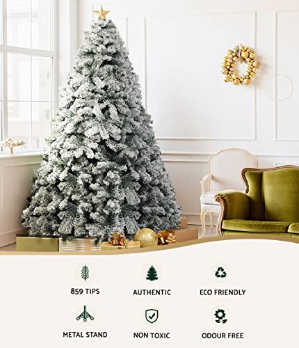 Jingle Jollys Christmas Tree 2.1m Snowy Xmas Trees, Decorations Holiday Party Gift Home Garden Store Decor, 7ft 859 Tips Flocked Snow Foliage Easy Assembly Indoor Outdoor