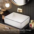 Luxsuite Bathroom Basin Bathroom Sink Vessel Washing Basin Vanity Hand Wash Bowl Above Counter Bath Toilet Countertop Rectangle Ceramic Basin White 48x37cm