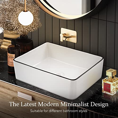 Luxsuite Bathroom Basin Bathroom Sink Vessel Washing Basin Vanity Hand Wash Bowl Above Counter Bath Toilet Countertop Rectangle Ceramic Basin White 48x37cm